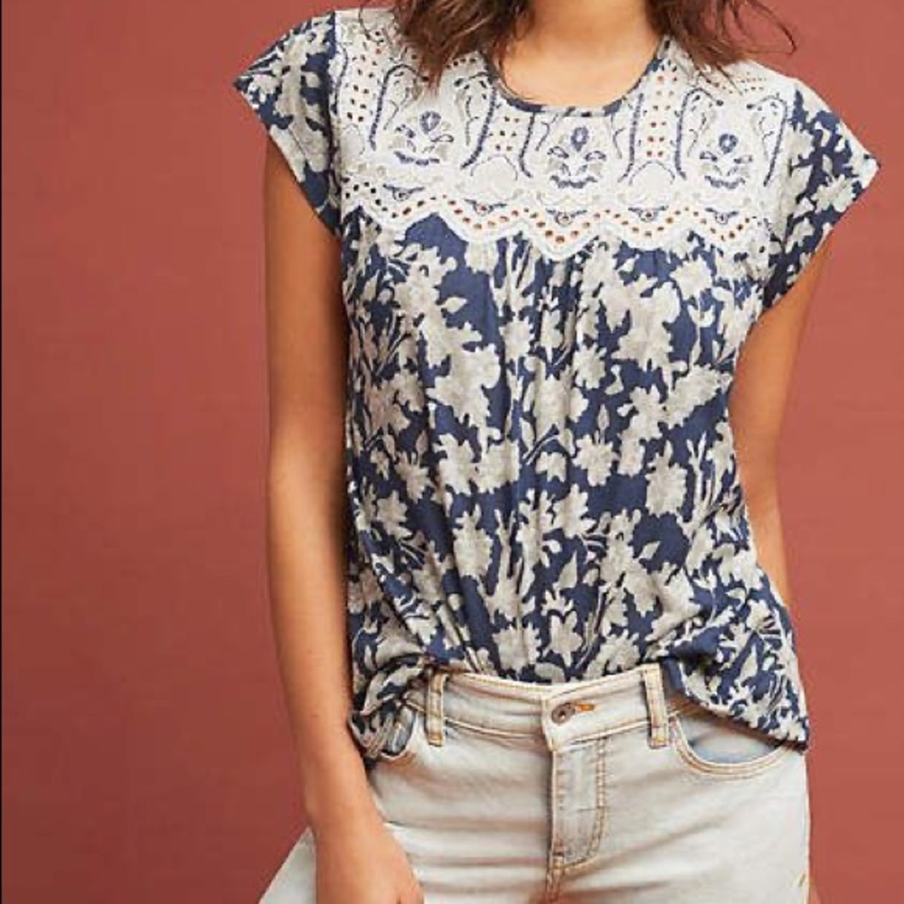 Anthropologie postmark floral embroidered eyelet top